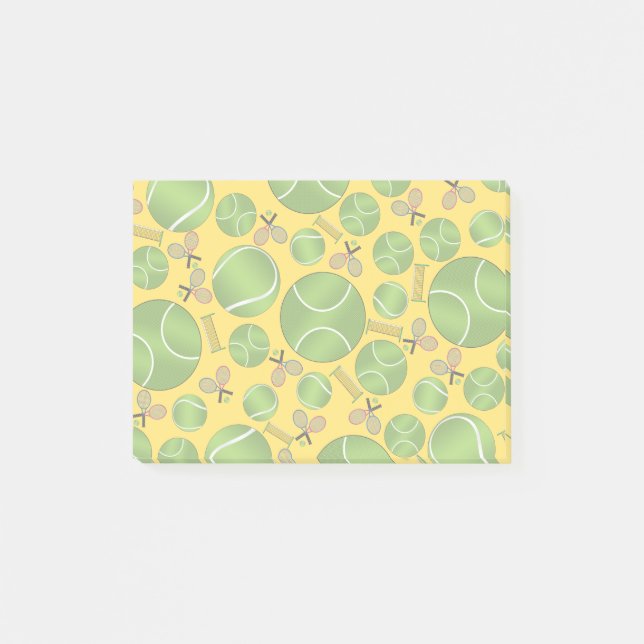 Yellow tennis balls rackets and nets post-it notes (Front)
