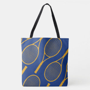 Yellow Tennis Racquets on blue stylish Tote Bag