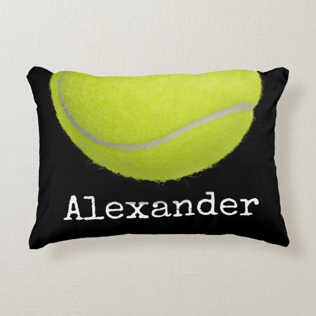 Yellow Tennisball Sports Team Personalised Black Decorative Cushion (Front)