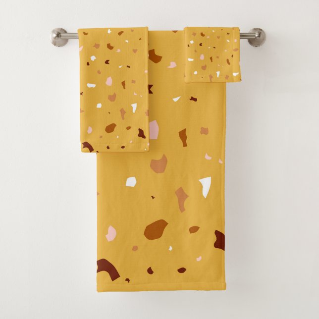 Yellow Terrazzo Pattern Bath Towel Set (Insitu)