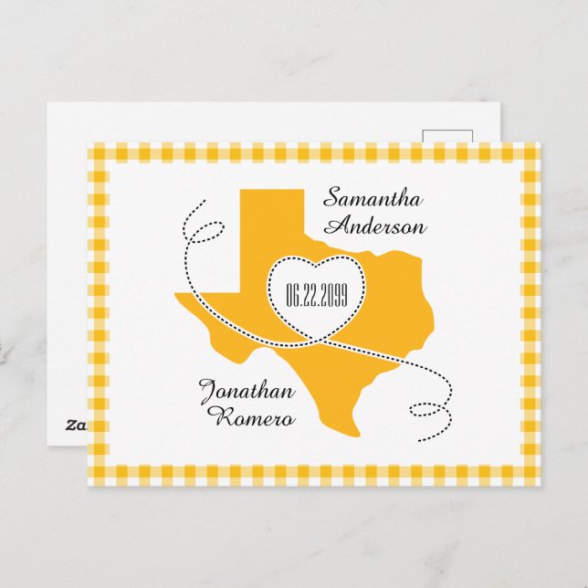 Yellow Texas Curling Ribbon Save the Date Postcard (Front/Back)