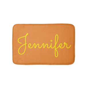 Yellow Text Custom Name on Orange Bath Mat