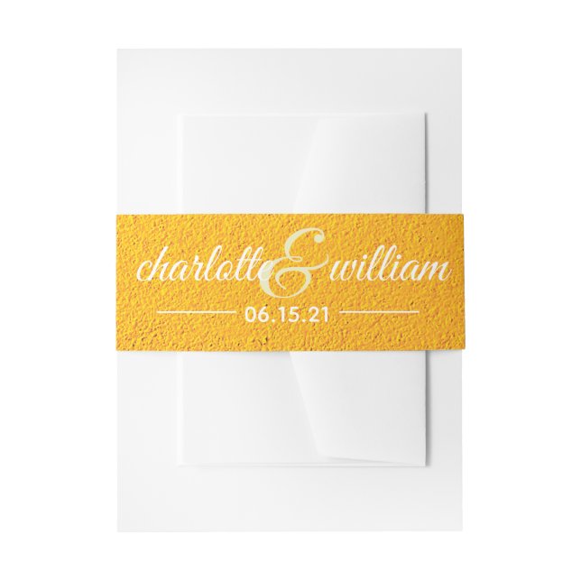 Yellow Textured Personalised Wedding Invitation Invitation Belly Band (Front Example)