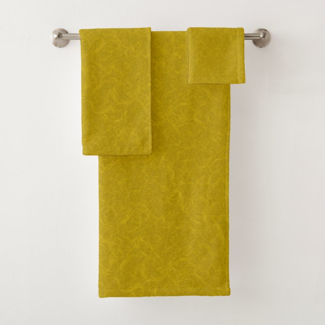 Yellow textured surface with  swirling pattern bath towel set (Insitu)