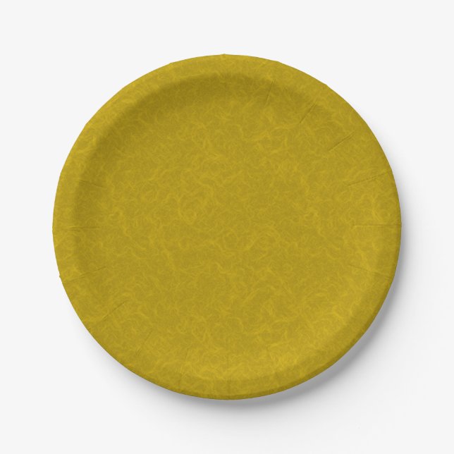 Yellow textured surface with  swirling pattern paper plate (Front)