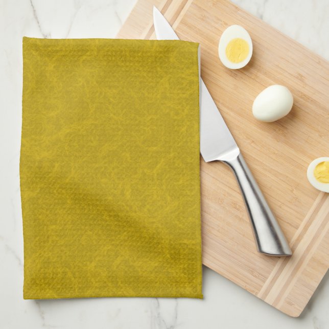 Yellow textured surface with  swirling pattern tea towel (Quarter Fold)