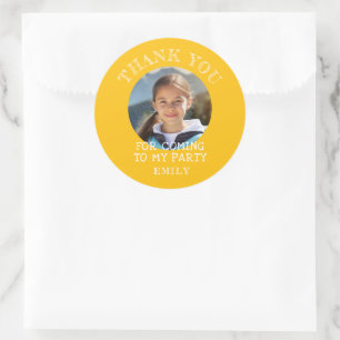 Yellow Thank you Birthday Girl Photo Classic Round Sticker