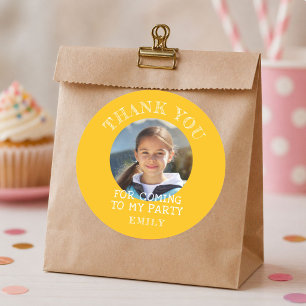 Yellow Thank you Birthday Girl Photo Classic Round Sticker