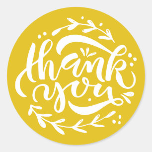 Yellow Thank You Modern Calligraphy Wreath Classic Round Sticker