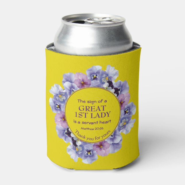 Yellow Thank You Pastor Wife 1st Lady Floral Can Cooler (Can Front)