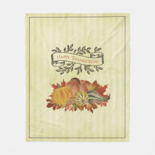 Yellow Thanksgiving Pumpkins and Squash Fleece Blanket