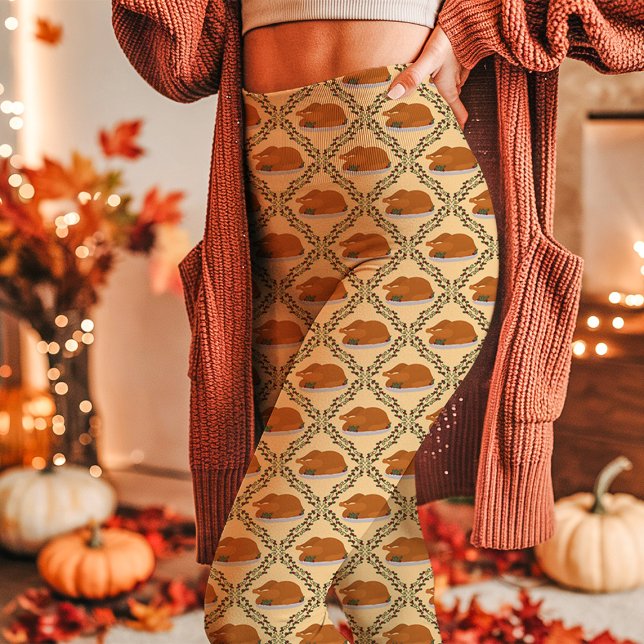 Yellow Thanksgiving Turkey Holiday Pattern Leggings (Creator Uploaded)