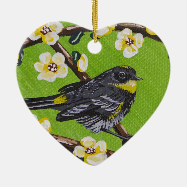 Yellow Throat Warbler ~ Spring Ceramic Tree Decoration (Front)
