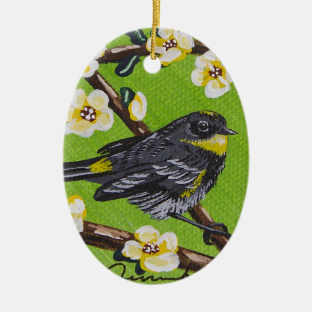 Yellow Throat Warbler ~ Spring Ceramic Tree Decoration (Front)