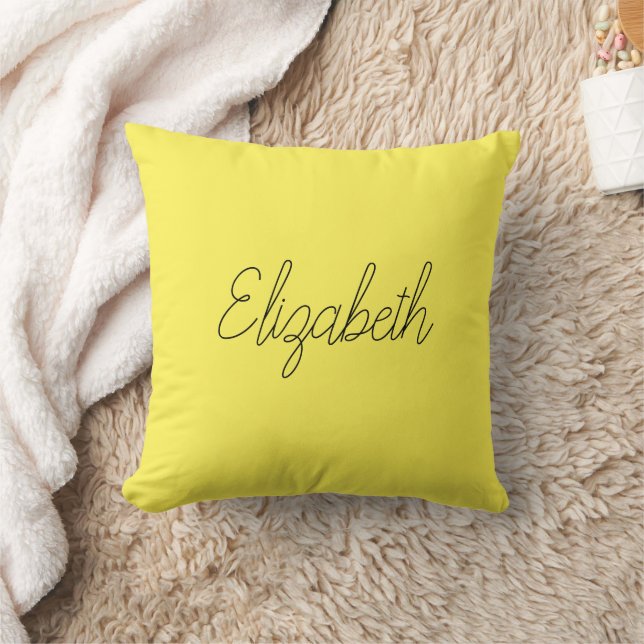 Yellow Throw Pillow Replace Name Script Modern  (Blanket)