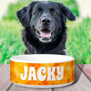 Yellow Tie Dye Personalised Dog or Cat Name Bowl