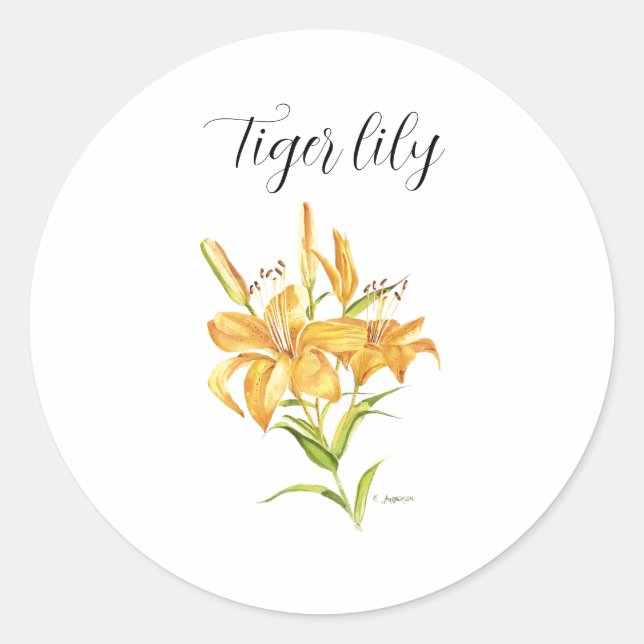 Yellow tiger lily watercolor classic round sticker (Front)