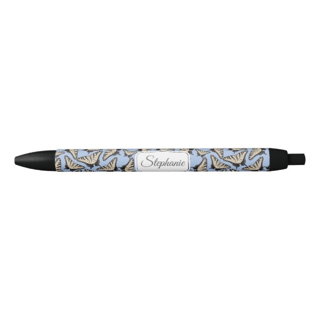 Yellow Tiger Swallowtail Butterflies Pattern Black Ink Pen (Front)