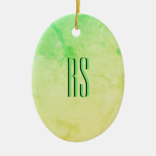 Yellow to Green Ombre Glitter Monogram Ceramic Tree Decoration
