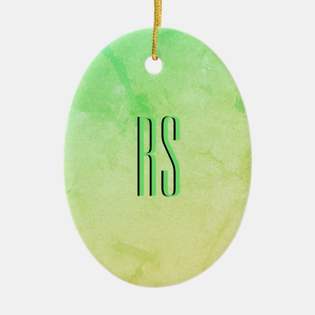 Yellow to Green Ombre Glitter Monogram Ceramic Tree Decoration (Front)