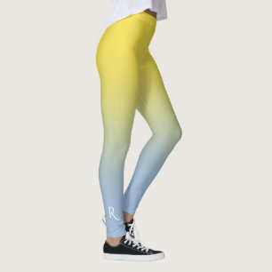 Yellow to Light Blue Gradient Elegant Monogram Leggings