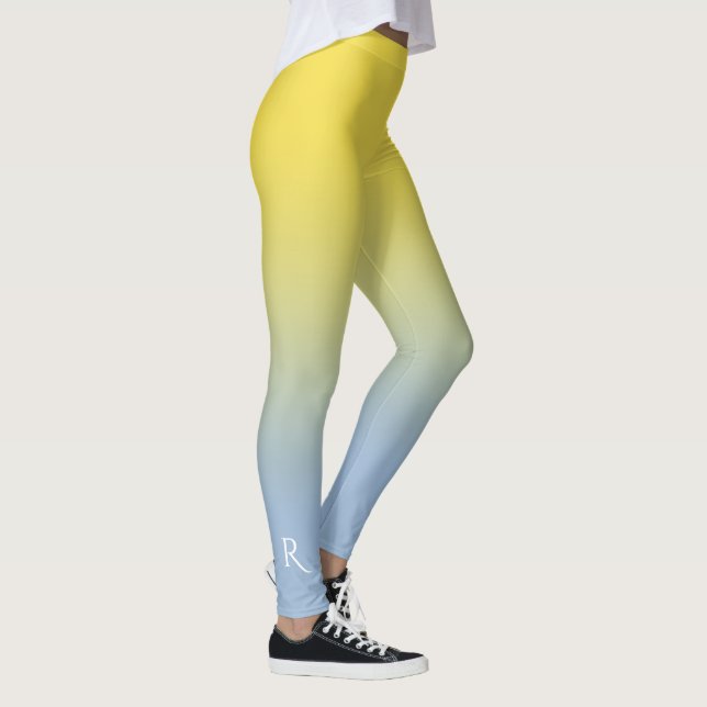 Yellow to Light Blue Gradient Elegant Monogram Leggings (Right)
