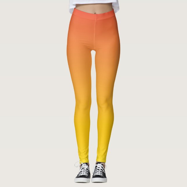 Yellow to Orange Ombre Fade Gradient Leggings (Front)