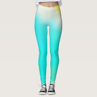 Yellow to Teal Watercolor Gradient Ombre Ocean Sun Leggings