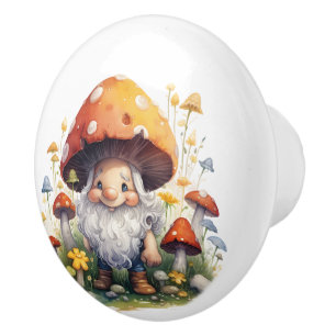 Yellow Toadstool Gnome Ceramic Knob