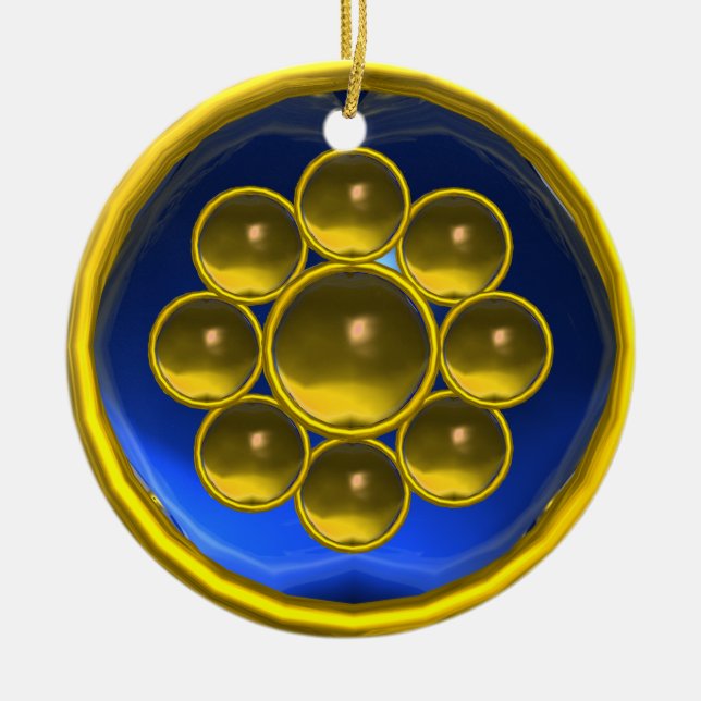 YELLOW TOPAZ,BLUE SAPPHIRE GEMSTONE MON CERAMIC TREE DECORATION (Front)