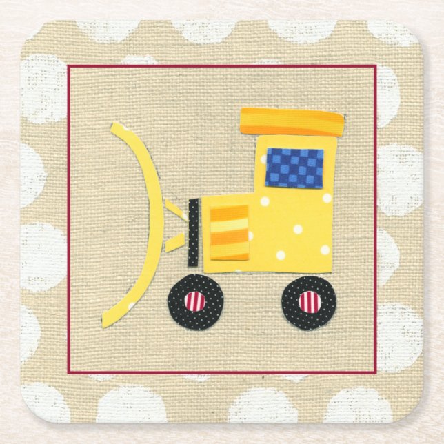 Yellow Toy Bulldozer Truck by Chariklia Zarris Square Paper Coaster (Front)