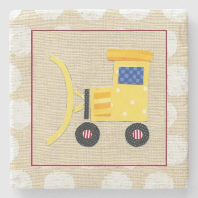 Yellow Toy Bulldozer Truck by Chariklia Zarris Stone Coaster (Front)