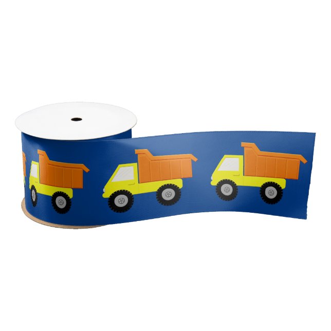 Yellow Toy Construction Truck On Blue Satin Ribbon (Spool)