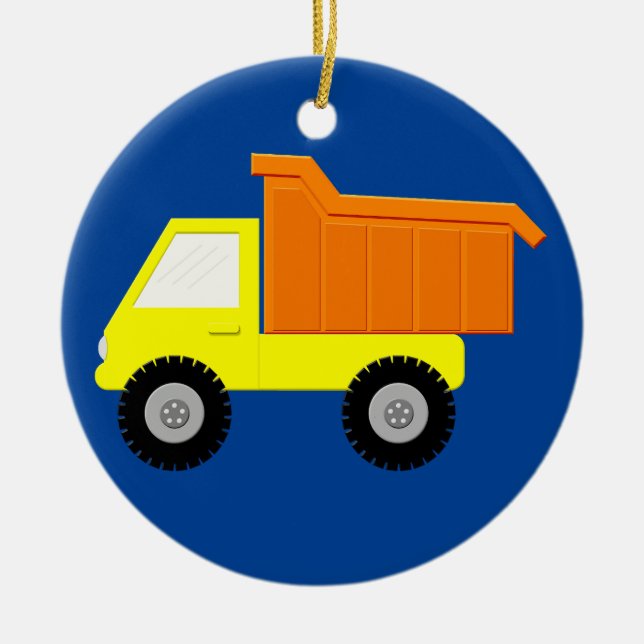 Yellow Toy Truck  Ceramic Tree Decoration (Front)