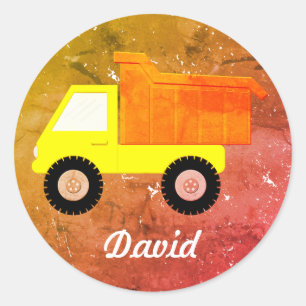 Yellow Toy Truck Distressed Background Classic Round Sticker