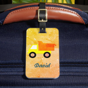 Yellow Toy Truck Distressed Background Luggage Tag