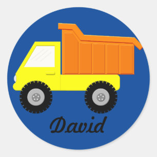 Yellow Toy Truck On Blue Classic Round Sticker