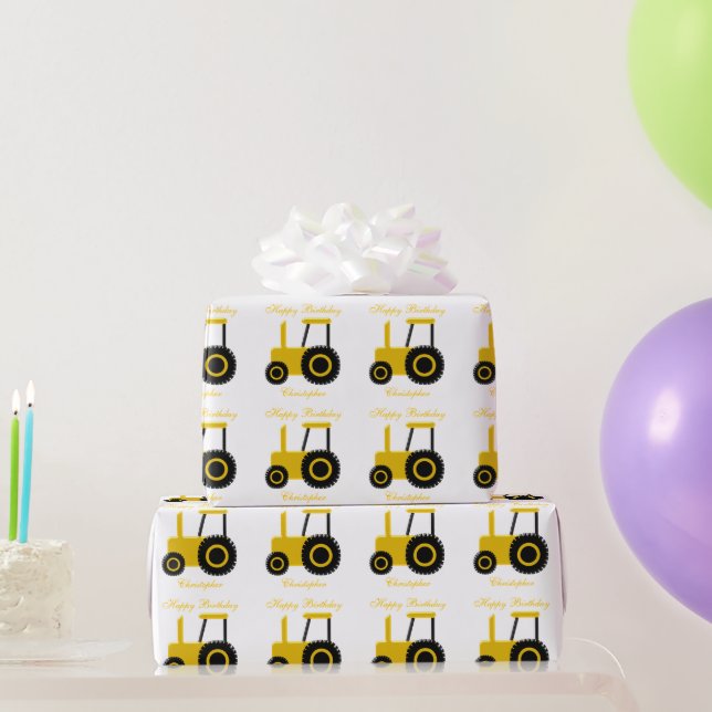 Yellow Tractor Birthday Present Wrapping Paper (Party Gifts)