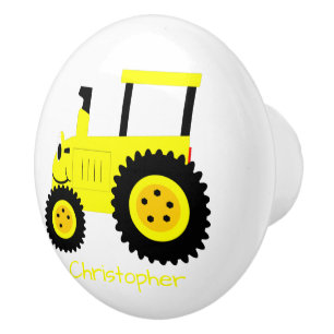 Yellow Tractor Design Personalised Ceramic Knob