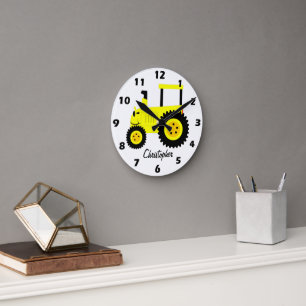 Yellow Tractor Design Personalised Round Clock
