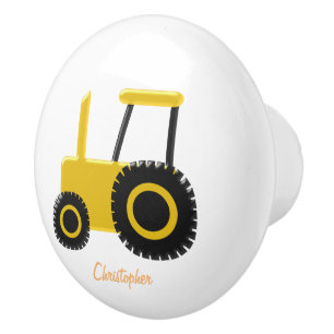 Yellow Tractor Just Add Name Ceramic Knob