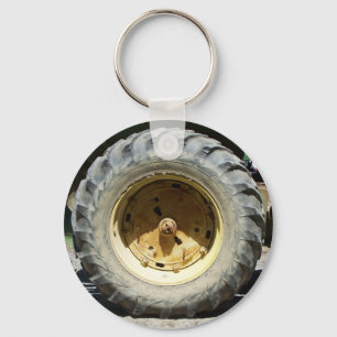 yellow tractor wheel key ring