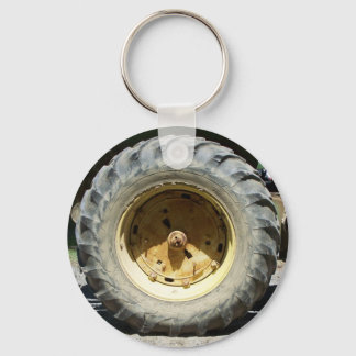 yellow tractor wheel key ring
