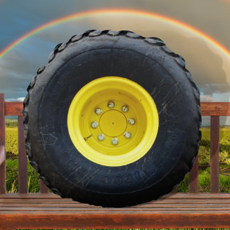 yellow  tractor wheel tire round cushion