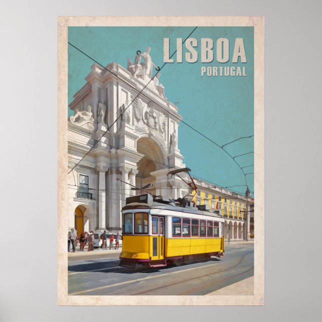 Yellow Tram, Augusta Street Arch. Lisbon, Portugal Poster (Front)