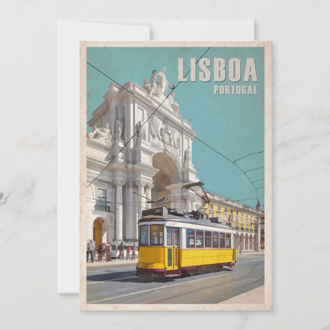 Yellow Tram, Augusta Street Arch. Lisbon, Portugal Thank You Card (Front)
