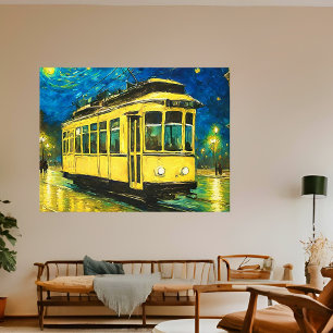 yellow tram on a starry  night -Budapest Canvas Print