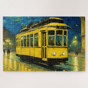 yellow tram on a starry night -Budapest Jigsaw Puzzle