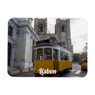 Yellow tram on Lisbon Cathedral Portugal Magnet