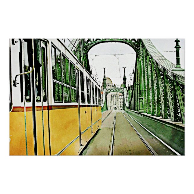 yellow tram on the Liberty bridge - Budaoest Poster (Front)